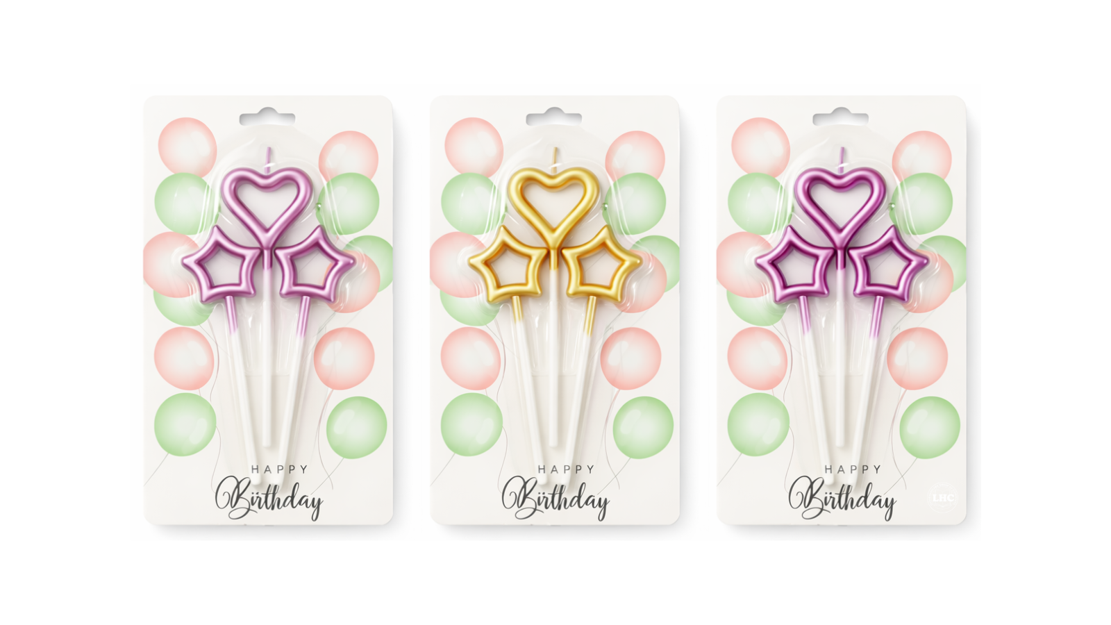 Birthday Candles With Stick - 3 Pcs
